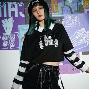 Black and White Skeleton Graphic Crop Top